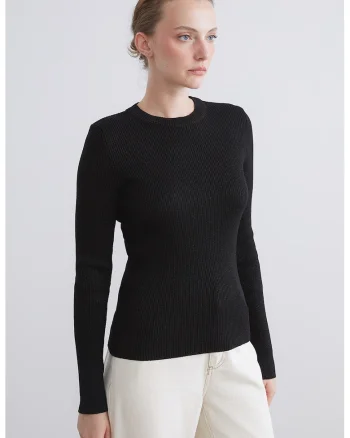 Pulover slim fit cu aspect stralucitor, Negru