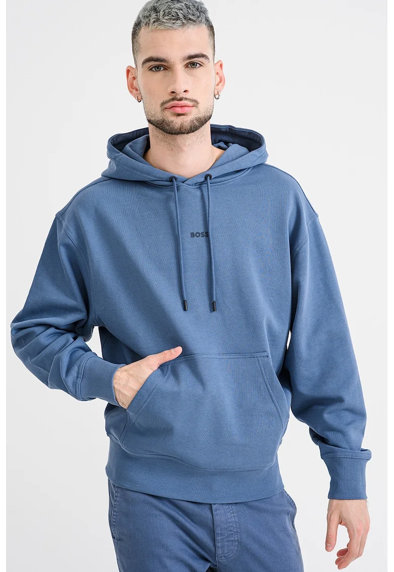 Hanorac din bumbac cu buzunar kangaroo, Albastru lavanda