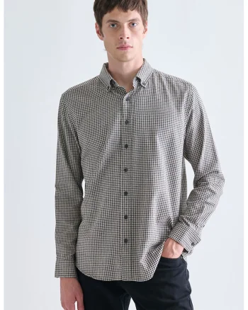 Camasa din amestec de bumbac cu model gingham, Alb fildes/Albastru prafuit
