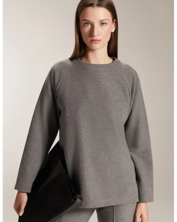Pulover tricotat fin cu maneci raglan, Gri inchis