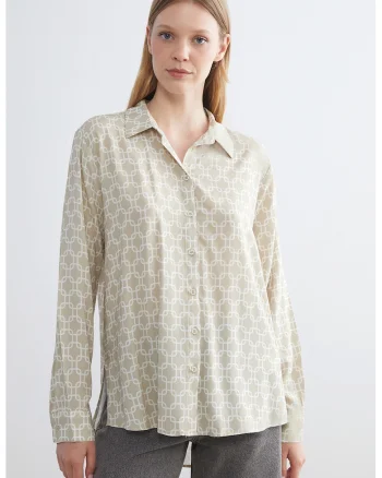 Camasa cu model geometric, Alb/Grej