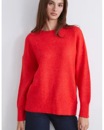 Pulover supradimensionat cu model uni, Portocaliu mandarina
