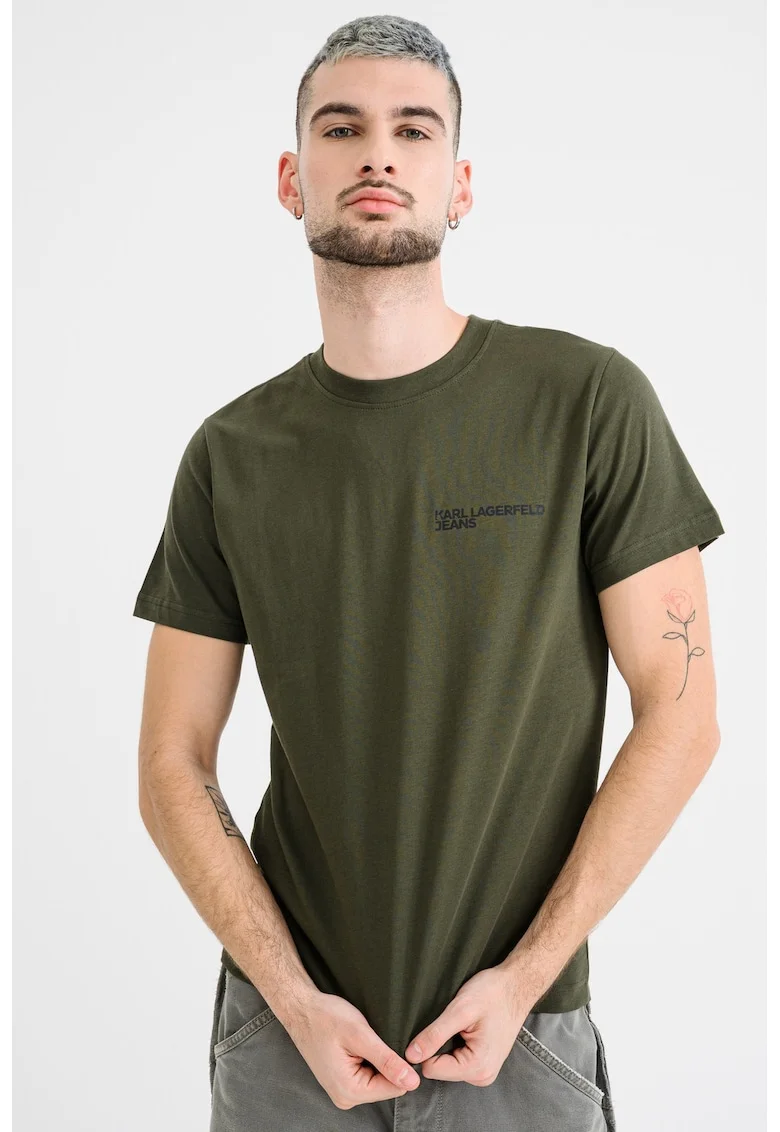 Tricou slim fit de bumbac organic, Kaki inchis