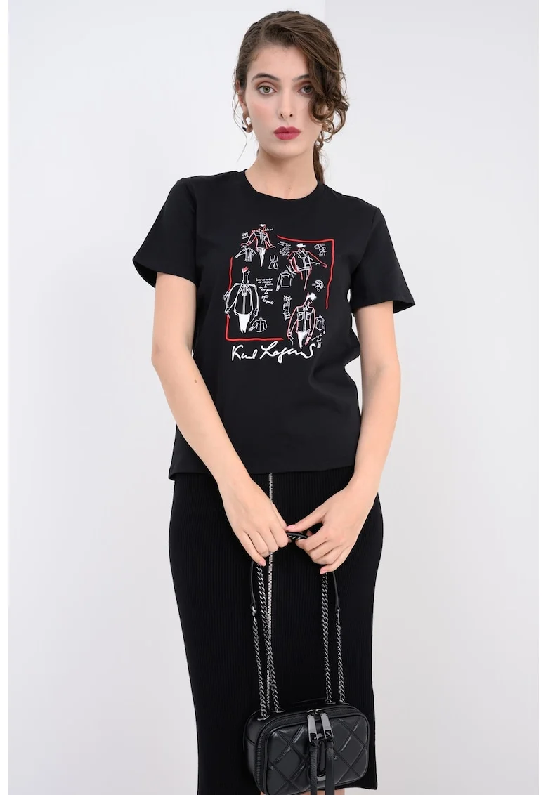 Tricou din bumbac organic cu imprimeu grafic, Rosu/Negru