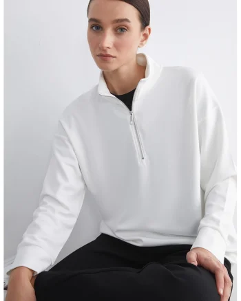 Bluza de trening cu fenta cu fermoar, Alb