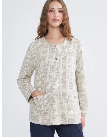 Cardigan lejer cu model in carouri, Maro taupe/Bej deschis
