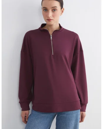 Bluza de trening cu fenta cu fermoar, Visiniu