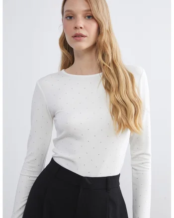 Bluza cu aplicatii cu strasuri, Alb optic