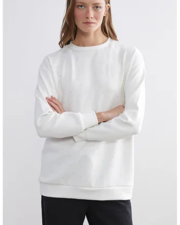 Bluza de trening lejera cu model uni, Alb murdar