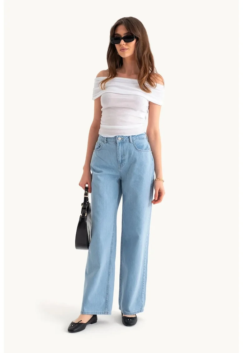 Blugi dama  cu talie inalta, croiala larga, denim, albastru deschis