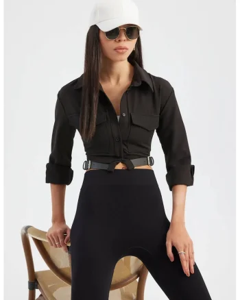 Camasa scurta dama,  textil, negru
