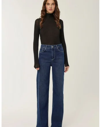Blugi dama  Mom-fit, talie inalta, denim, albastru inchis