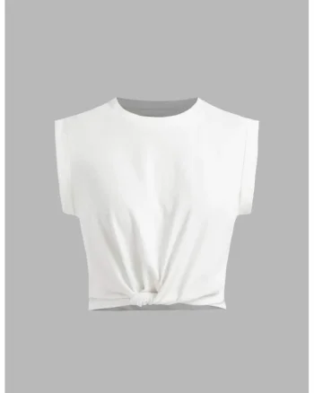 Tricou dama  decolteu rotund, bumbac, alb