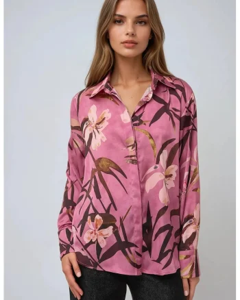 Camasa dama  maneca lunga, imprimeu floral, poliester, multicolor