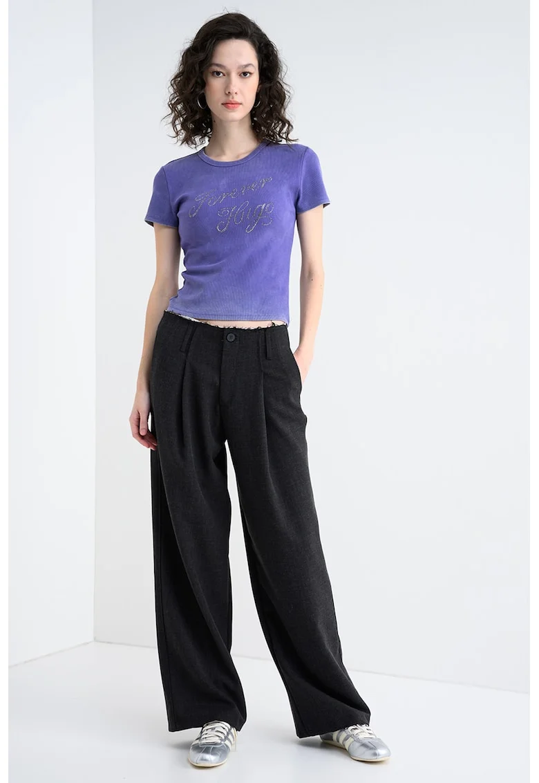 Tricou cu imprimeu logo cu strasuri Dever, Violet deschis/Argintiu