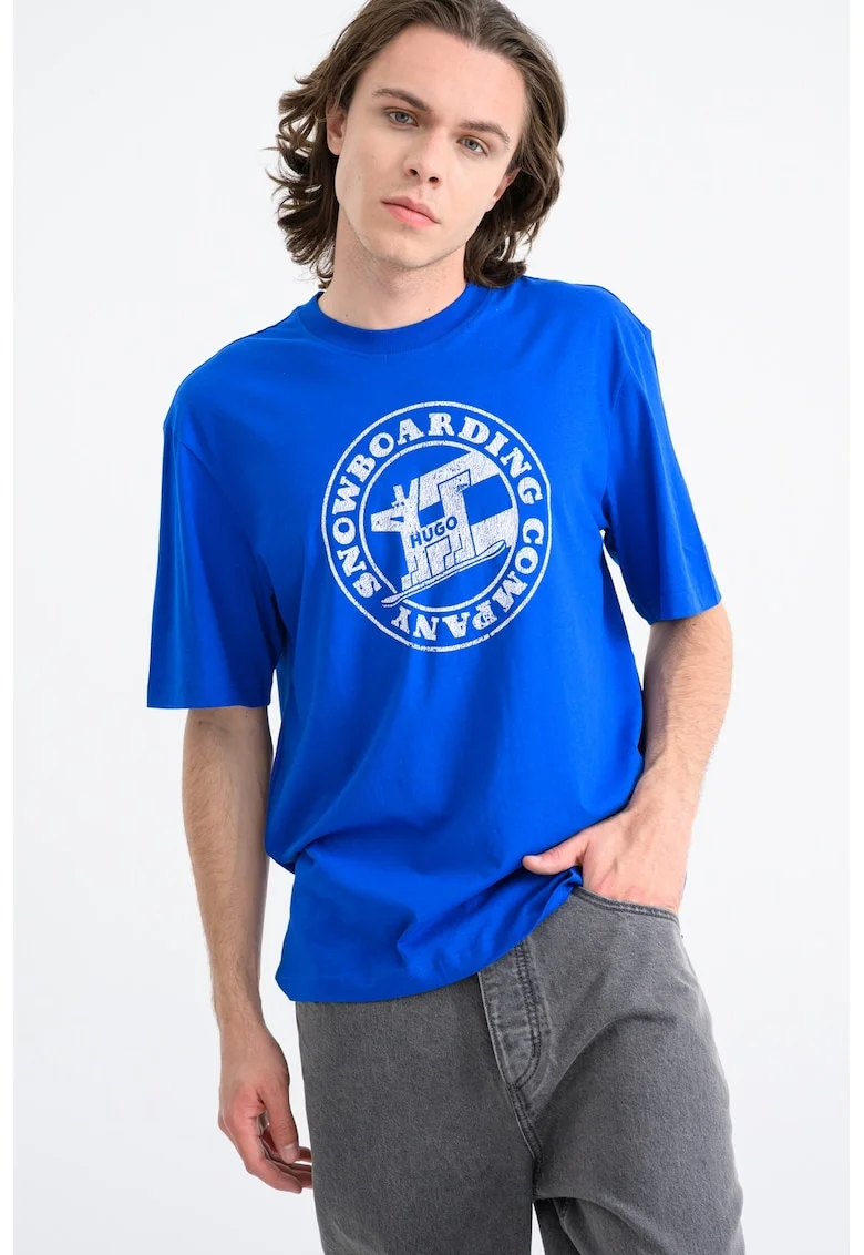 Tricou regular fit cu imprimeu frontal Napolux, Alb/Albastru royal