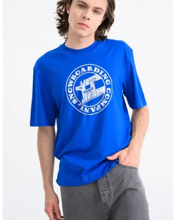 Tricou regular fit cu imprimeu frontal Napolux, Alb/Albastru royal
