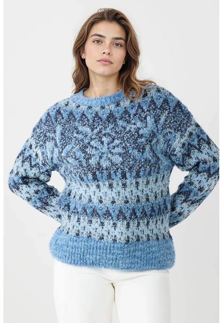Pulover cu model, Alb/Albastru lavanda/Bleumarin