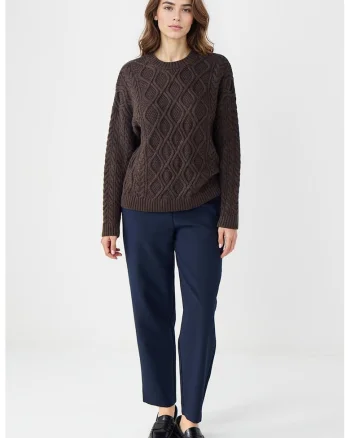 Pantaloni crop cu talie elastica, Bleumarin