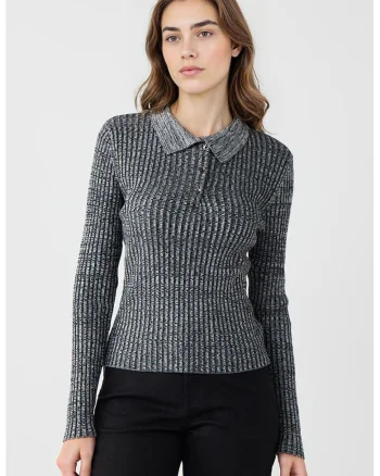 Pulover polo slim fit, Negru/Gri inchis