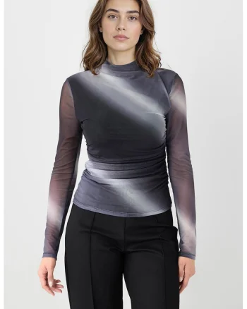 Bluza in degrade cu drapaj, Alb/Gri antracit/Gri inchis