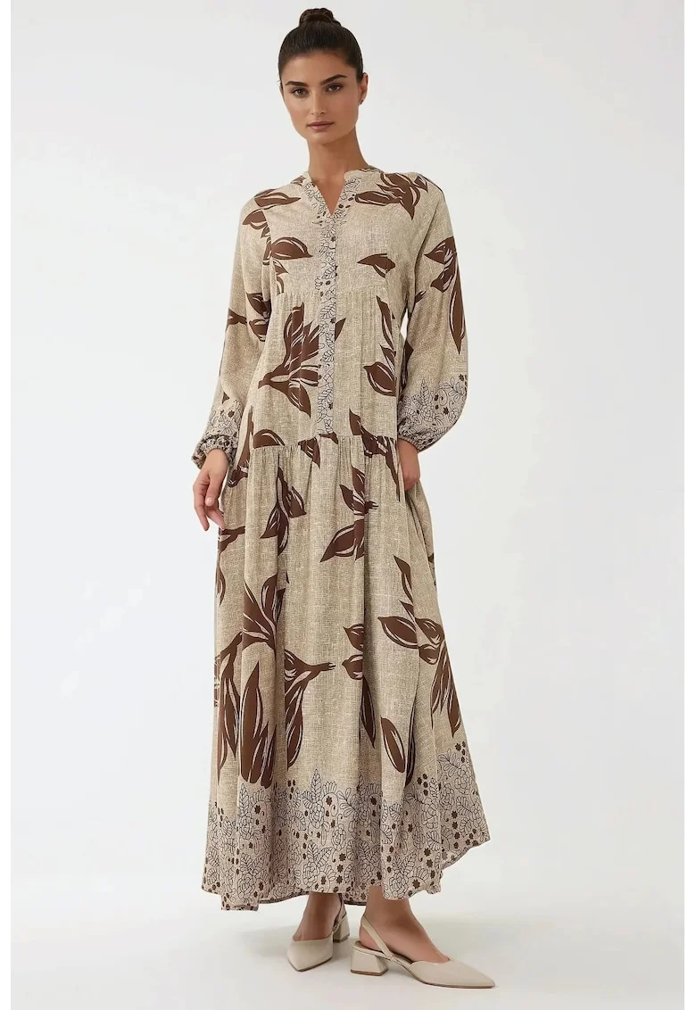Rochie maxi,  imprimeu, maro, viscoza