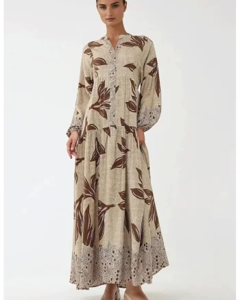 Rochie maxi,  imprimeu, maro, viscoza