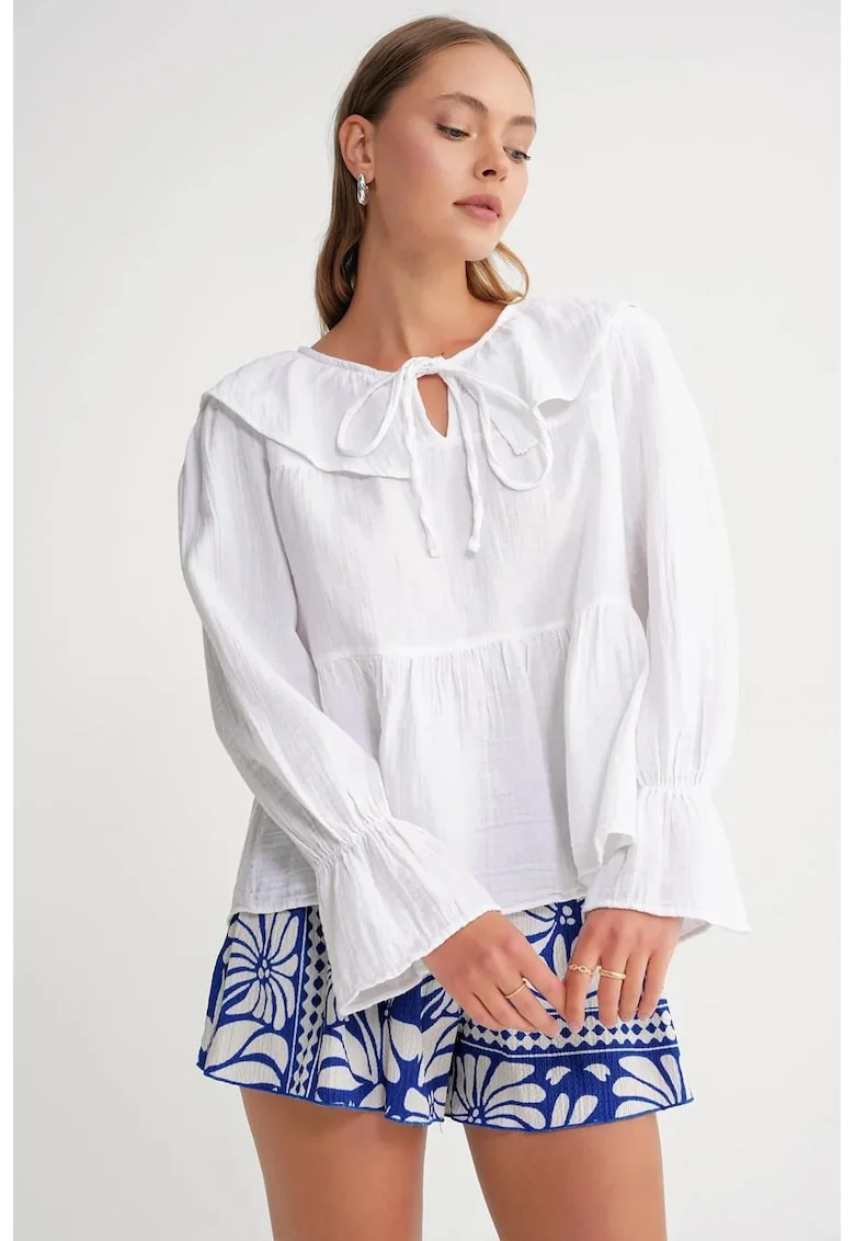 Bluze, Femei, Bluza  cu Guler si Inchidere cu Alb, Alb