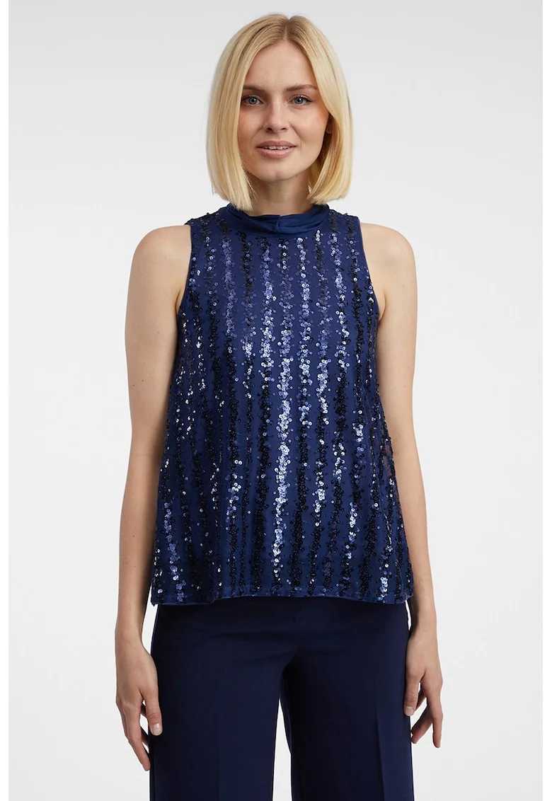 Bluza cu paiete, fara maneci, Albastru inchis