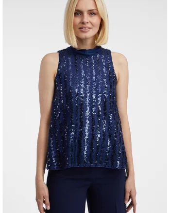 Bluza cu paiete, fara maneci, Albastru inchis