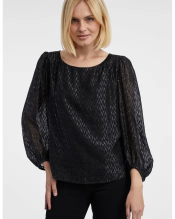 Bluza cu insertii din lurex, Negru