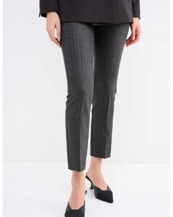 Pantaloni slim fit crop de lana, Gri antracit