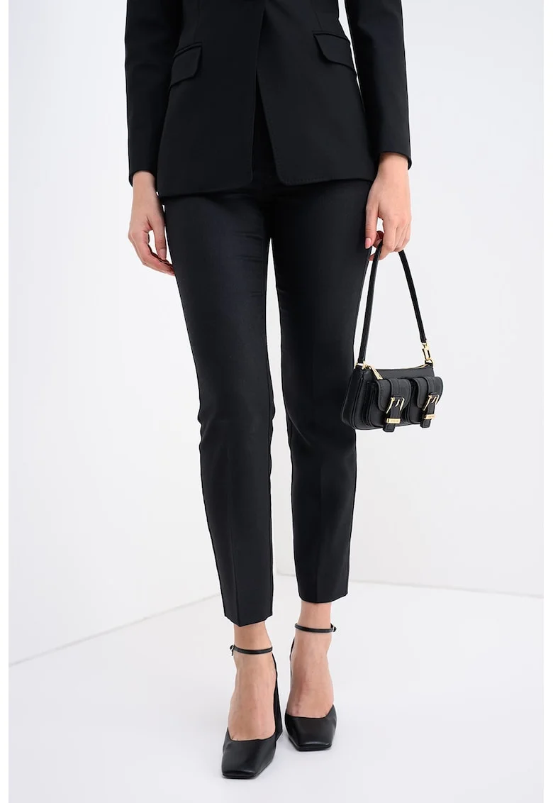 Pantaloni slim fit crop de lana, Negru