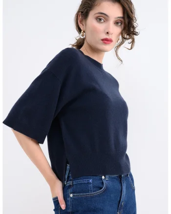 Pulover tricotat fin din casmir, Negru
