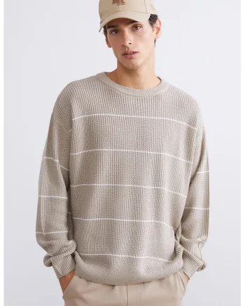 Pulover lejer cu model in dungi, Bej
