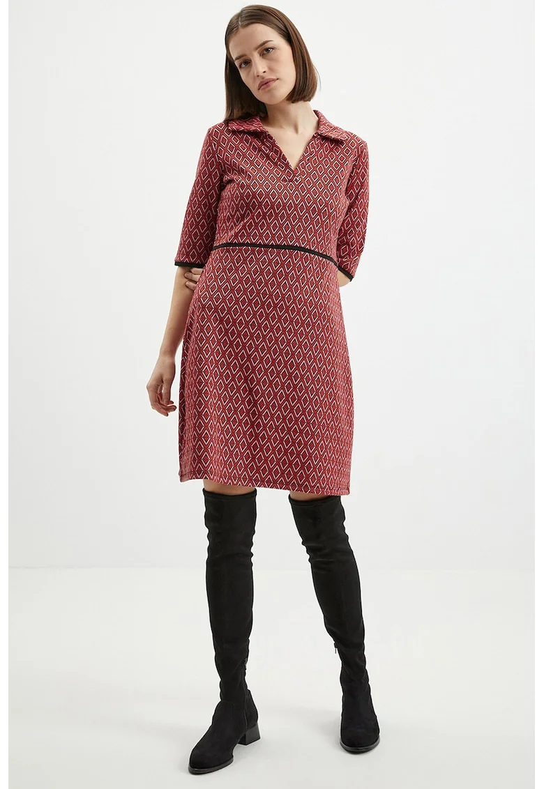 Rochie scurta cu maneci medi, Roz deschis/Rosu inchis