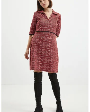 Rochie scurta cu maneci medi, Roz deschis/Rosu inchis