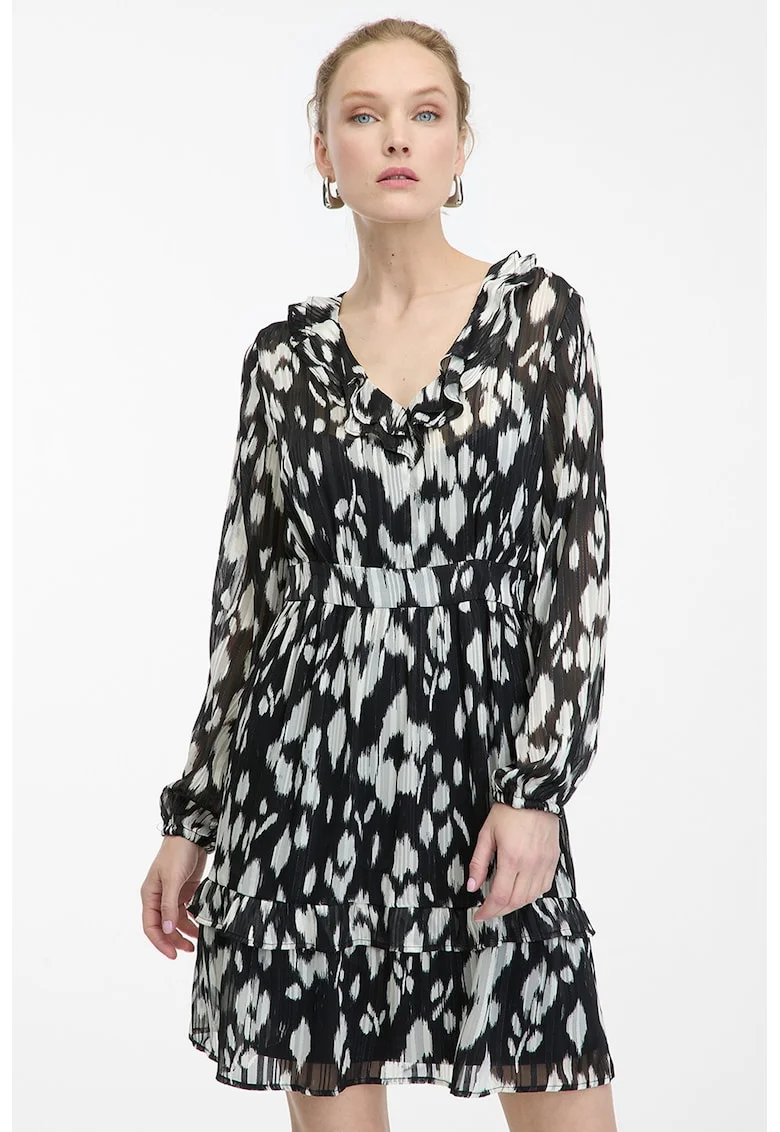 Rochie scurta cu model, Alb/Negru