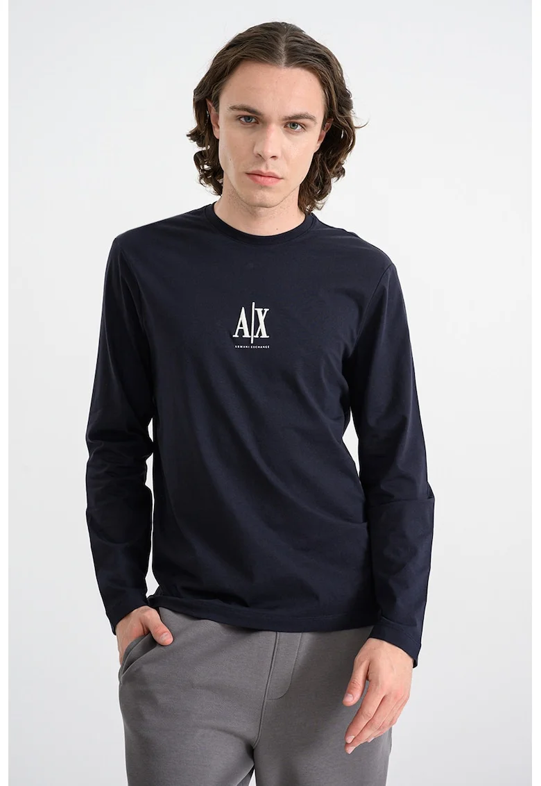 Bluza cu imprimeu logo discret, Albastru ultramarin