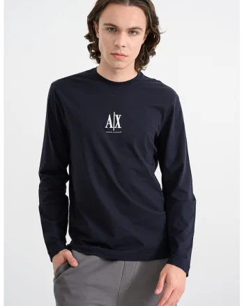 Bluza cu imprimeu logo discret, Albastru ultramarin