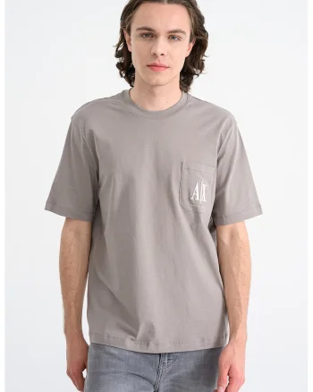 Tricou cu decolteu la baza gatului si buzunar pe piept, Maro taupe