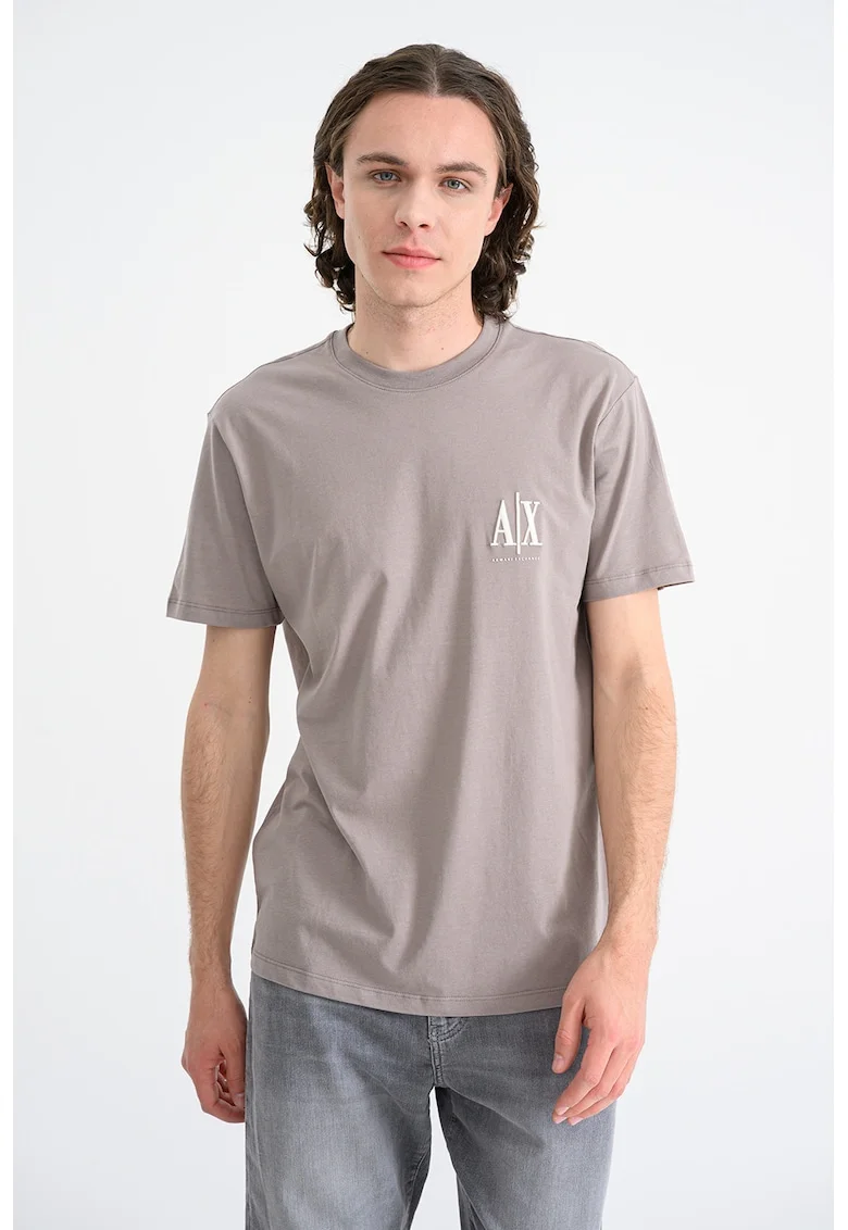 Tricou din bumbac cu logo, Maro taupe