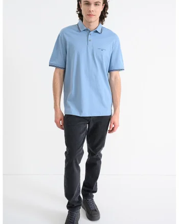 Tricou polo cu benzi contrastante, Negru/Albastru prafuit