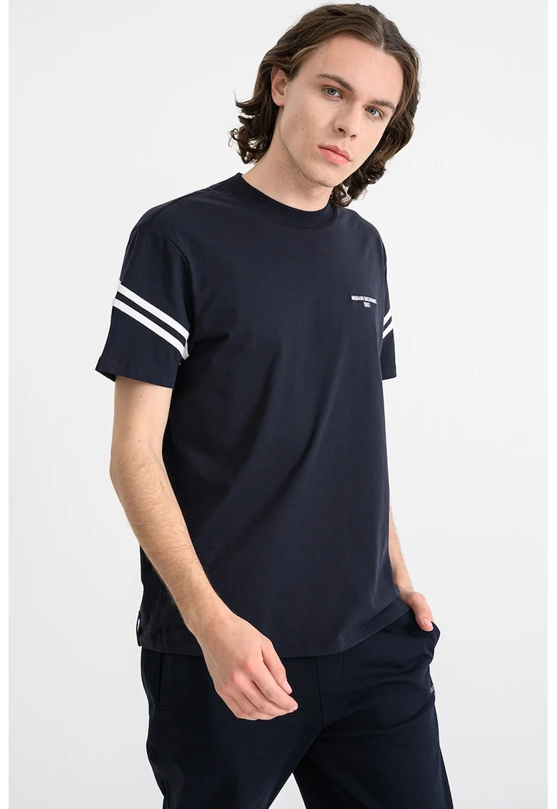 Tricou cu accente in dungi, Alb/Albastru ultramarin