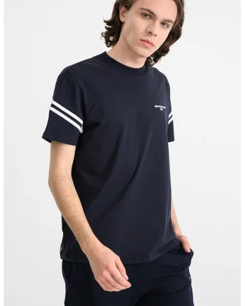Tricou cu accente in dungi, Alb/Albastru ultramarin