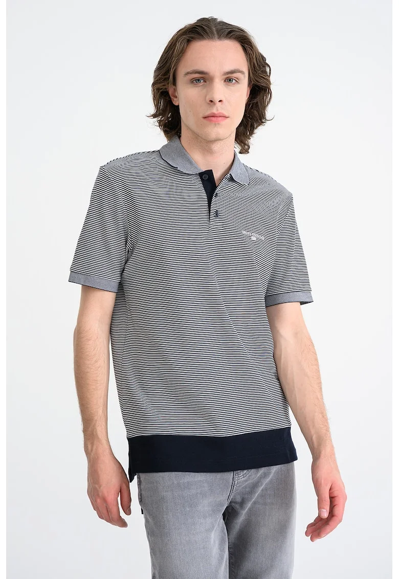 Tricou polo cu dungi, Alb/Albastru ultramarin