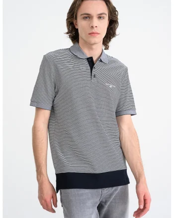 Tricou polo cu dungi, Alb/Albastru ultramarin