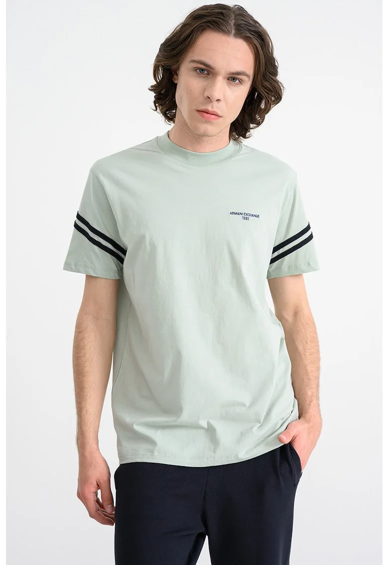 Tricou cu accente in dungi, Negru/Verde pal