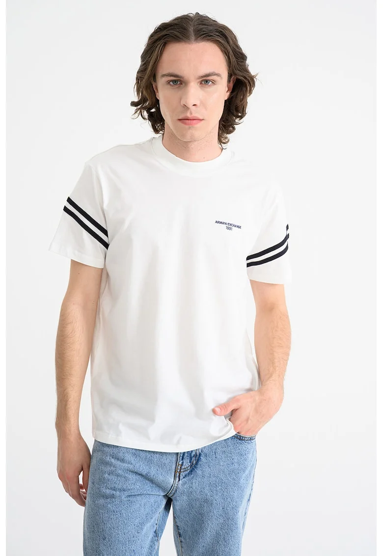 Tricou cu accente in dungi, Alb/Negru