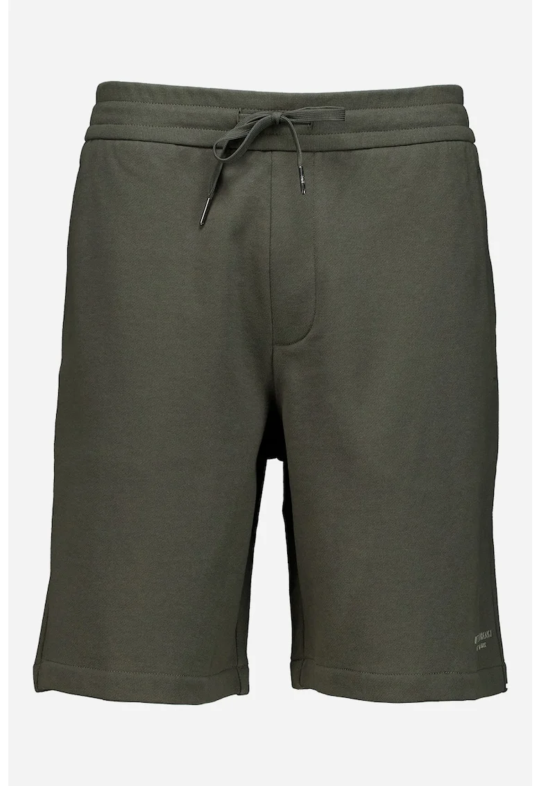 Pantaloni scurti uni din bumbac cu snur, Kaki inchis